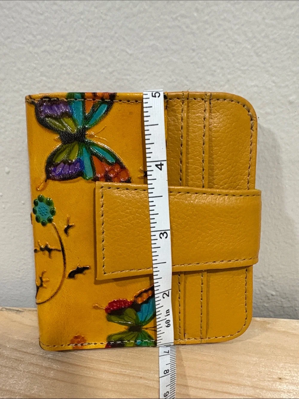 Butterfly Print Yellow Leather Card Holder